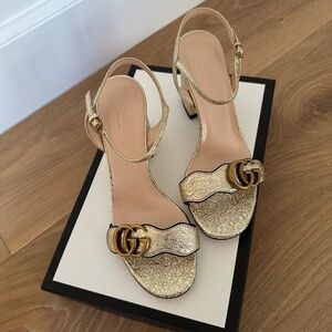 Gucci Marmont Metallic High-Heel SandaL